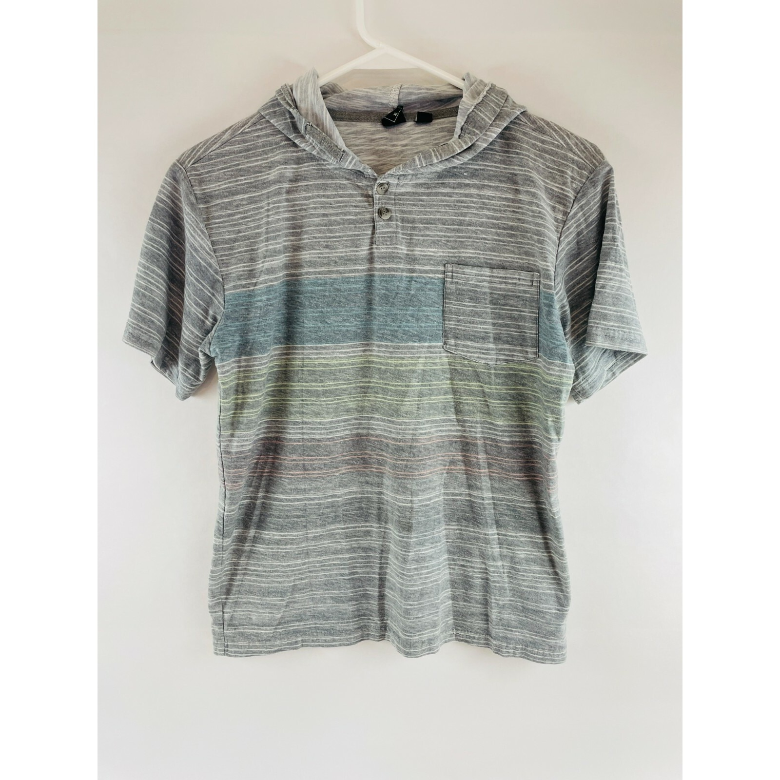 Ocean Current Hoodie T-Shirt Boys Size Xl Gray 1/4 Button Up Pocket Tee